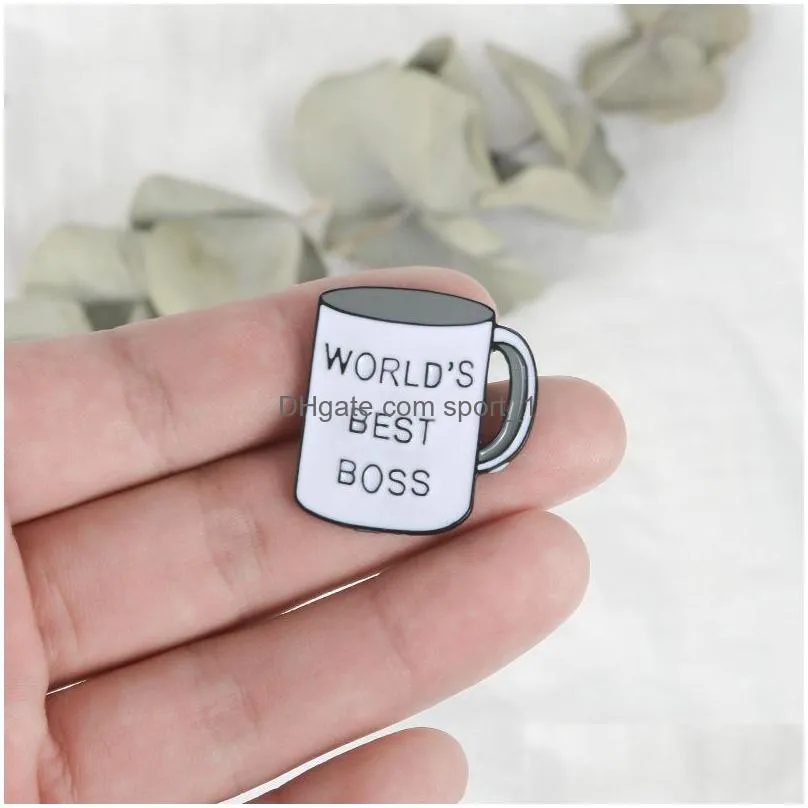 ins creative cup funny brooches cartoon letter world boss enamel pins alloy brooch for girls denim shirt badge jewelry christmas gift friend bag