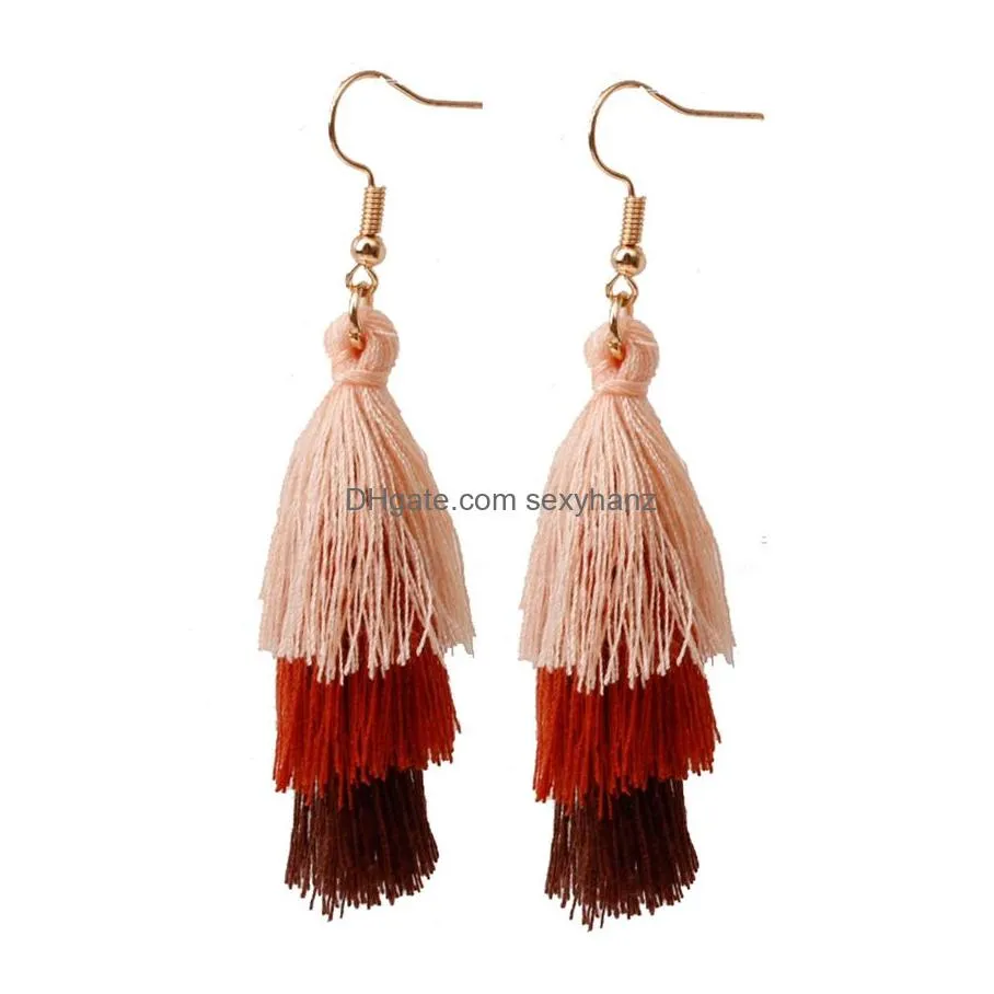 summer bohemian style ethnic tassel earrings for women chandelier earring handmade wool gradient personality multilayer ins design ear