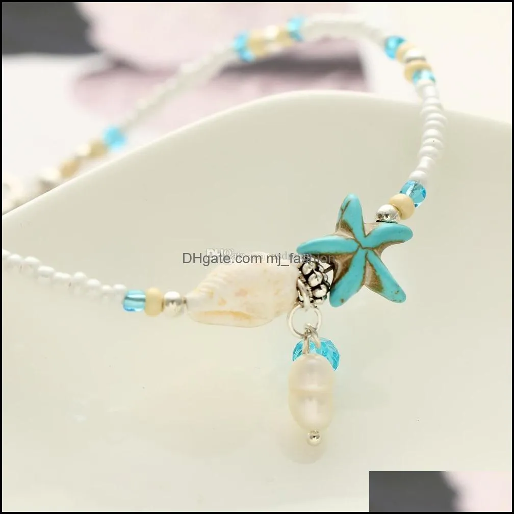 conch starfish pearl bead chain anklets bracelets beach foot chain fashion jewelry for women