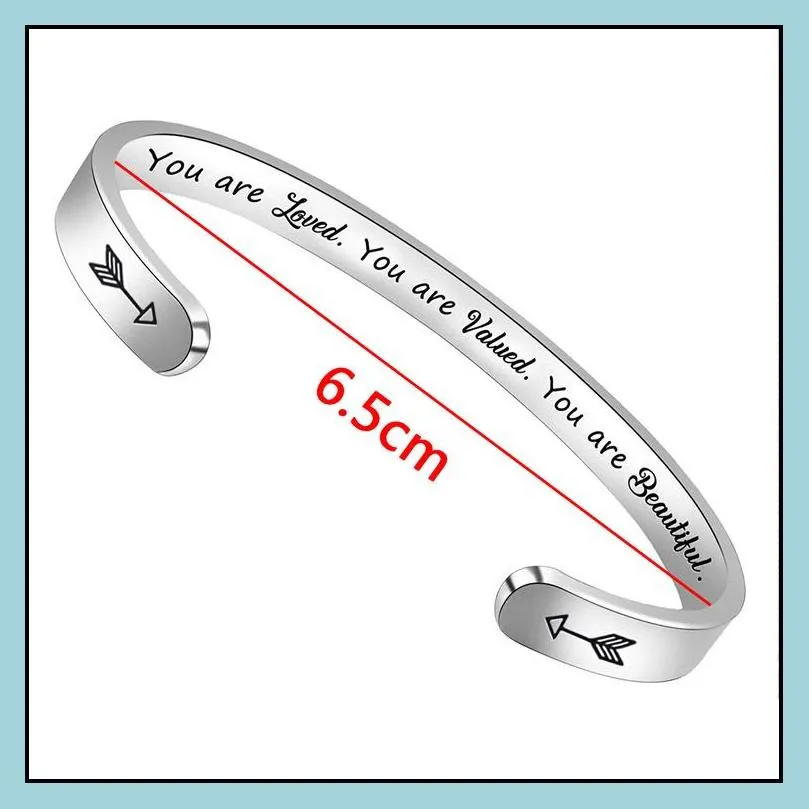 stainless steel open cuff bracelet bangels friendship jewelry personalized letter initial bracelets you are loved jewellry