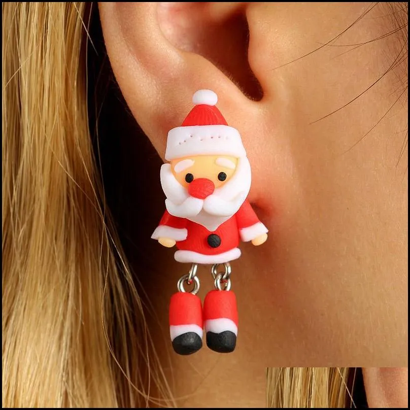 beautiful kids earring handmade polymer clay soft santa claus earrings for women fashion christmas piercing ear studs jewelry gift