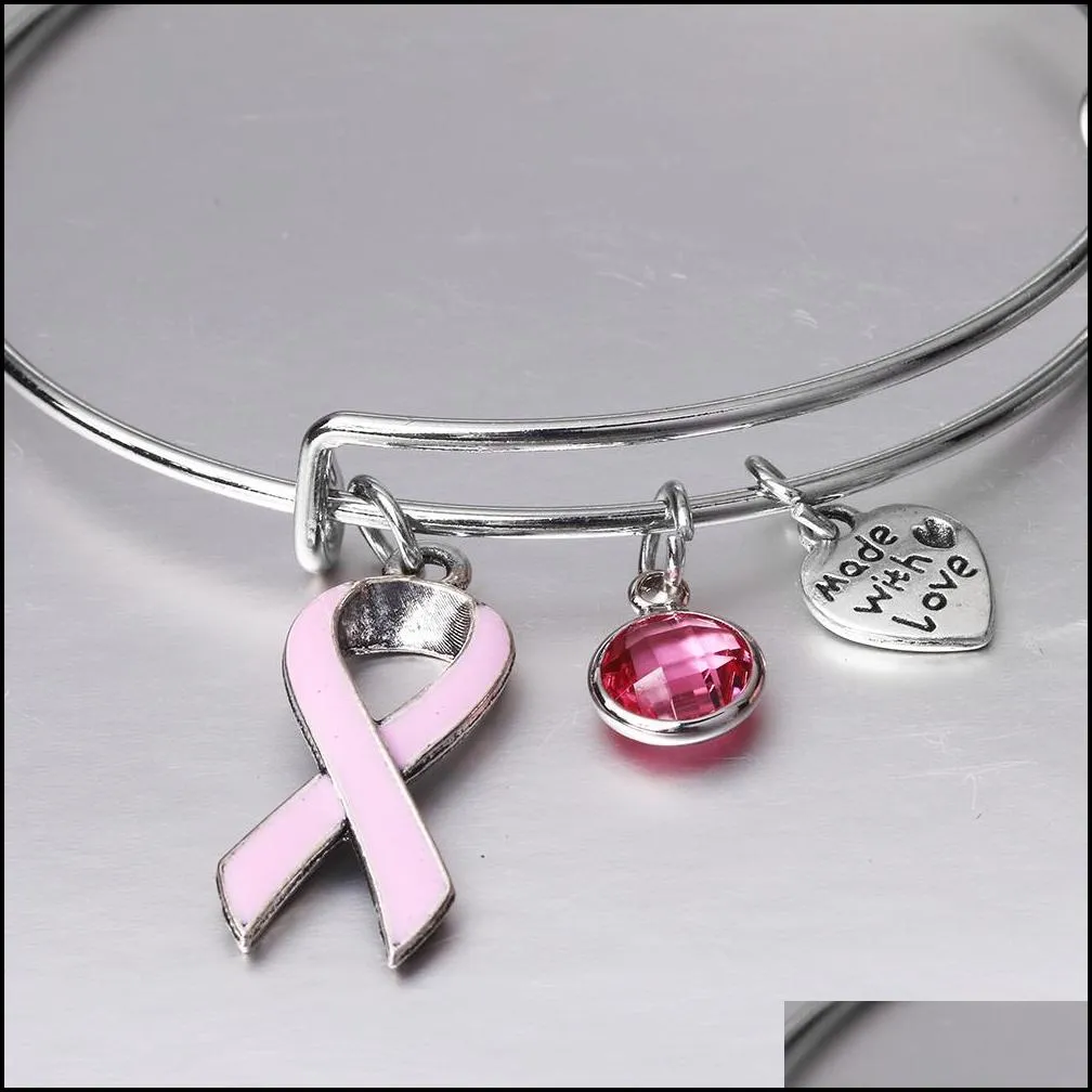 pink ribbon breast cancer charm bracelets new designer extendable wire cute bracelet bangle gift for women nursing survivor jewelry