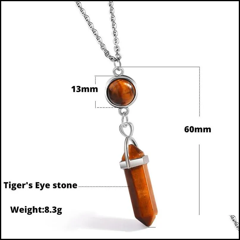 fashion bullet shaped necklace tigers eye natural stone hexagonal column quartz pendant necklaces for women jewelry gifts