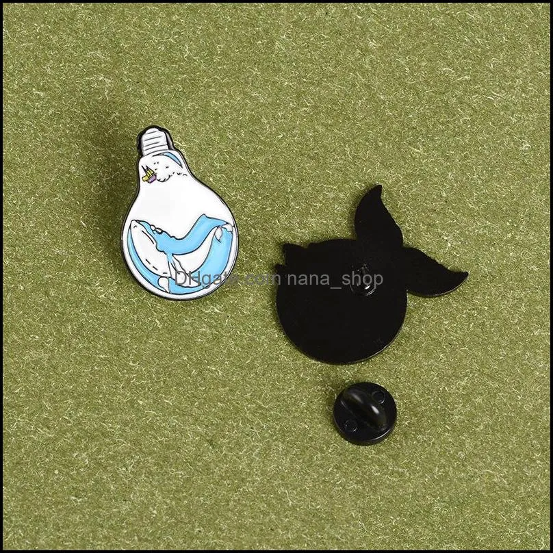sea tail whale in bulb brooch pins enamel animal lapel pin for women men top dress cosage fashion jewelry
