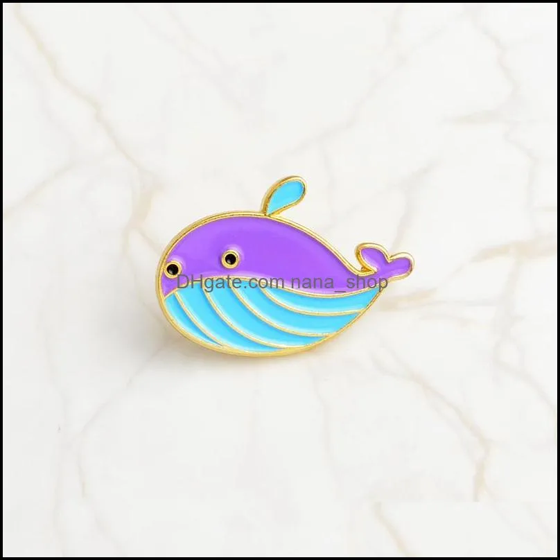 sea shark whale brooch pins enamel cartoon lapel pin for women men top dress cosage fashion jewelry