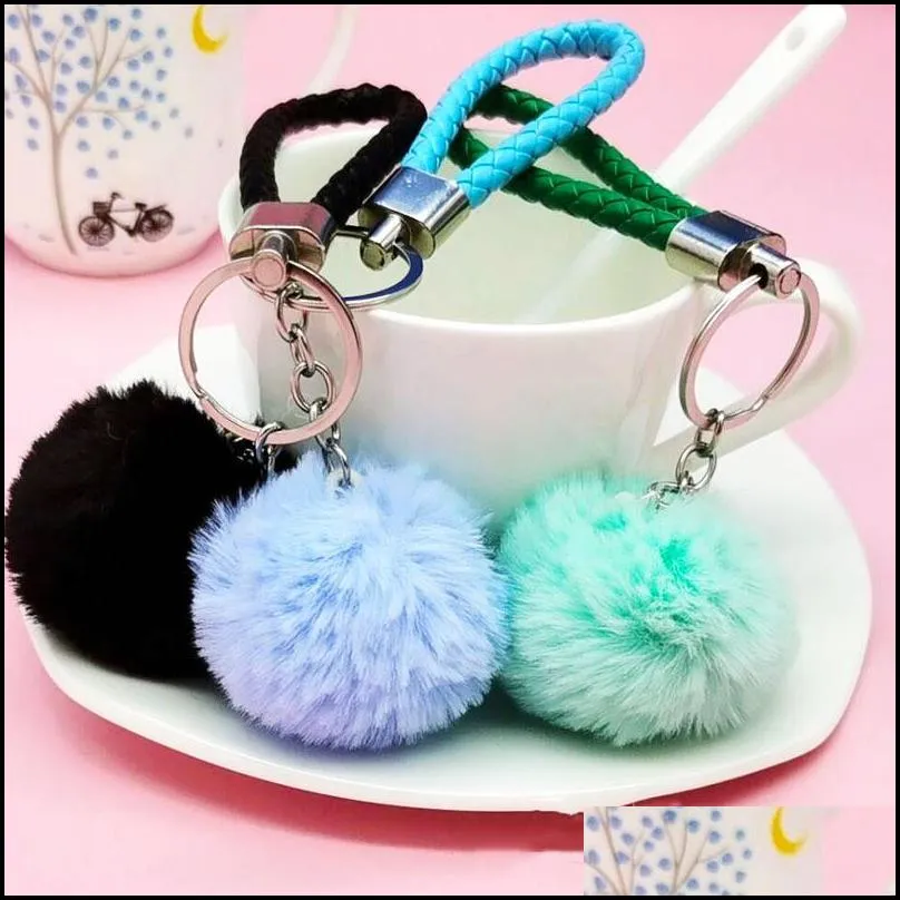 braided rope keychain colorful hairball key ring pendant festive vacation fashion accessories backpack decorative gift