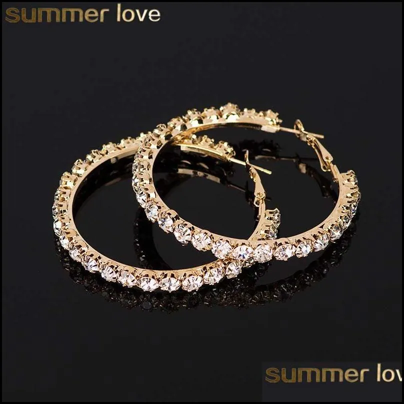 new design crystal rhinestone hoop earrings gold sliver big hoop circle earring fashion jewelry for women party accessories