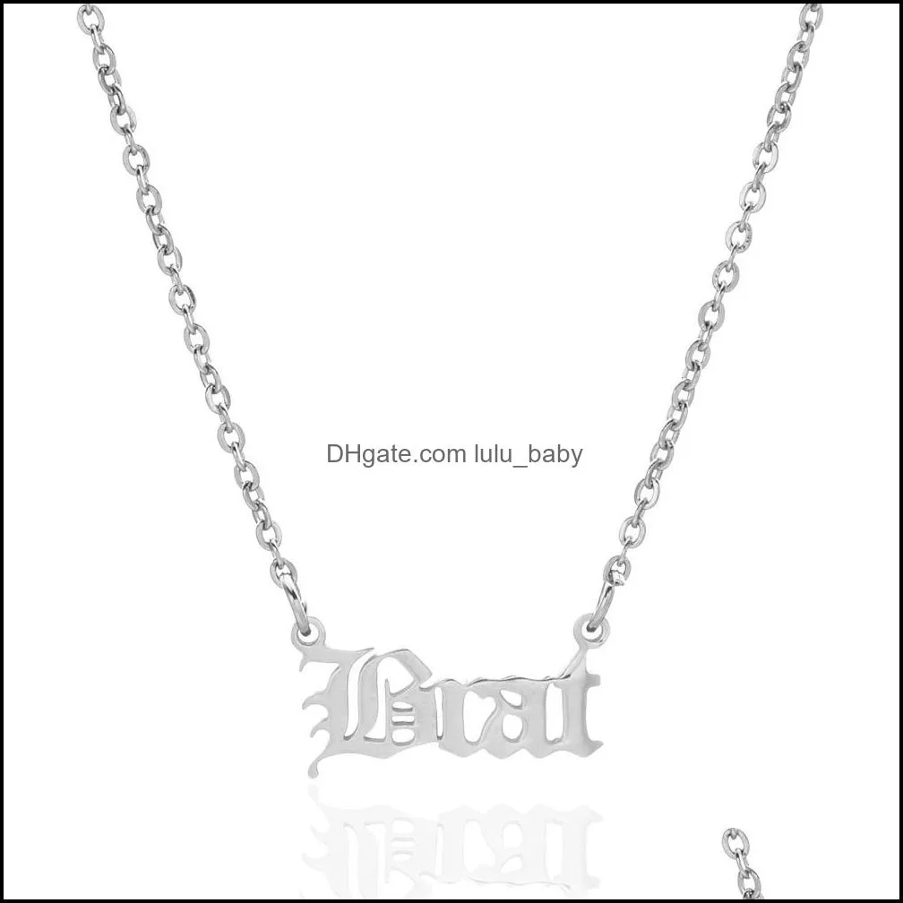 word angel pricess brat pendant necklace stainless steel silver gold chains necklaces women fashion jewelry