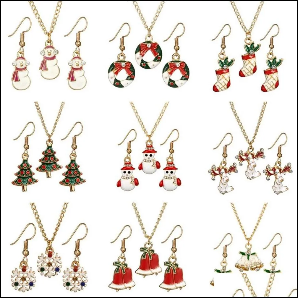 trendy cartoon necklace earring set for kids women new christmas snowman socks design charming necklaces earrings alloy jewelry set