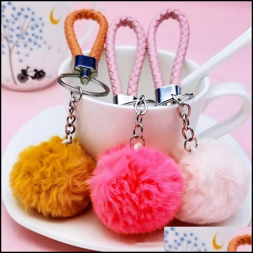 braided rope keychain colorful hairball key ring pendant festive vacation fashion accessories backpack decorative gift