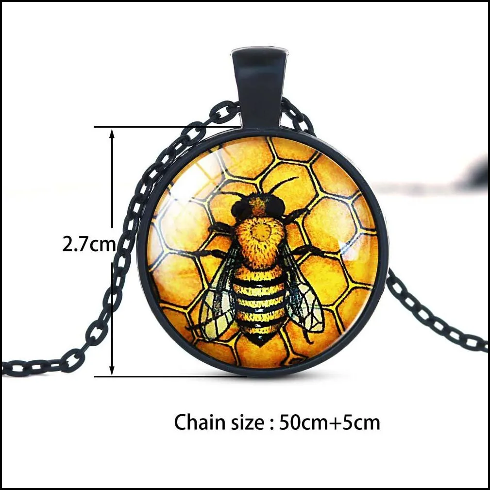 creative bees pattern necklace glass cabochon pendant fashion jewelry black chain statement necklaces gift for women