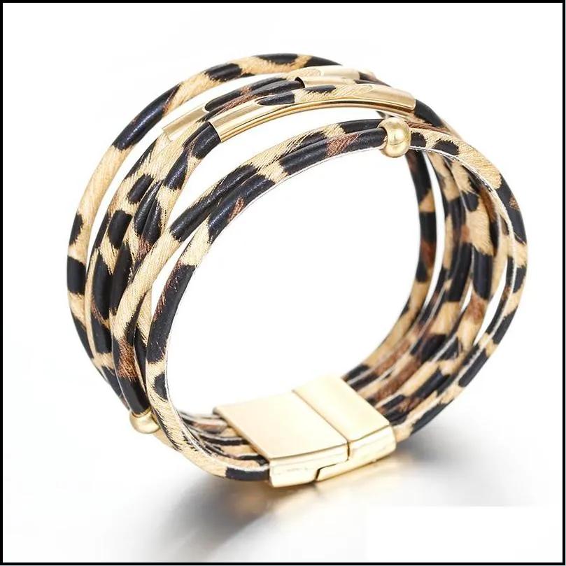 fashion leopard leather bracelets for women 2019 bohemian bracelet bangles elegant multilayer wrap wide bracelet jewelry