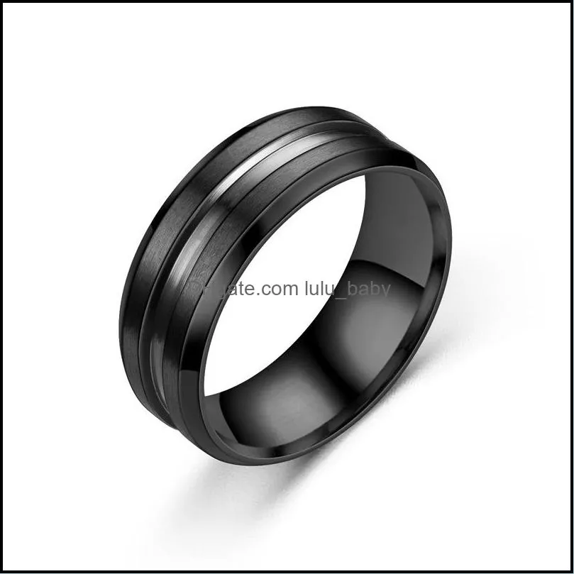 stainless steel blue rainbow groove ring band finger contrast color rings for women men fashion jewelry