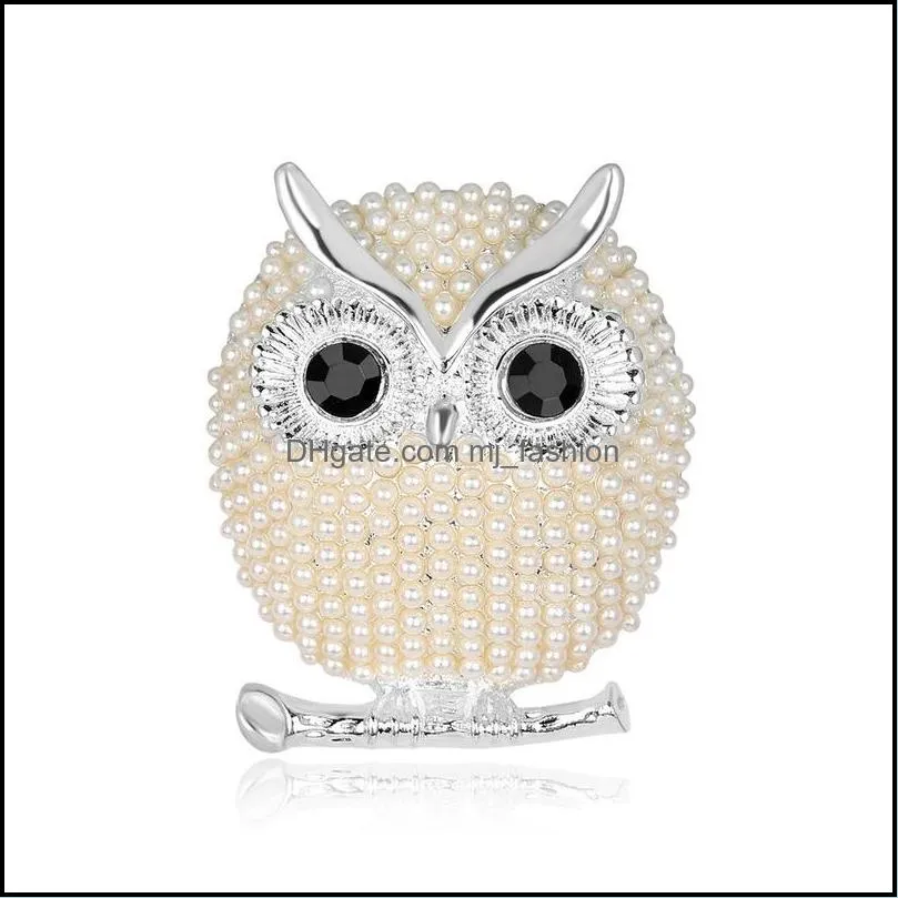 pearl owl brooch pins silver gold bird brooches business suit dress tops corsage for women men fashion jewelry