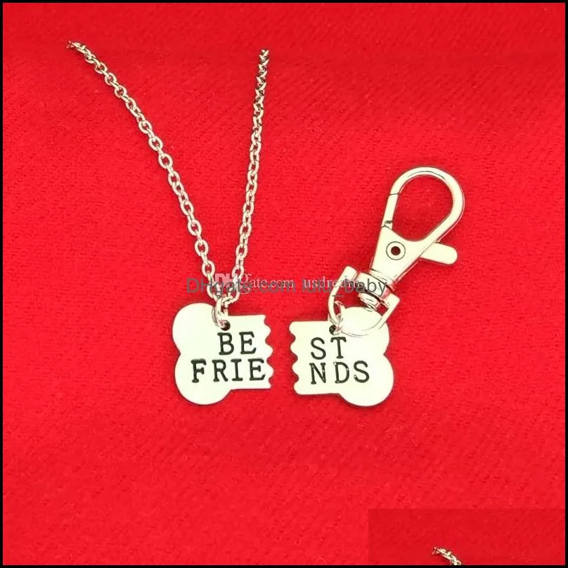 friends dog bone necklace keychain jewelry sets letter silver gold joint kids women necklaces fashion