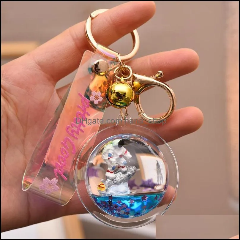 acrylic quicksand key ring pilot astronaut space oil liquid keychain couple car bag hanging key chain pendant women student fashion jewelry