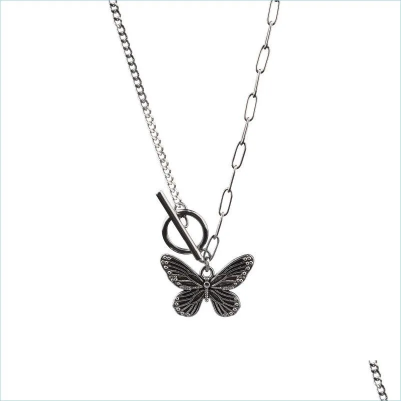 retro ancient silver butterfly necklace ot buckle clasp necklace pendants chains women fashion jewelry gift