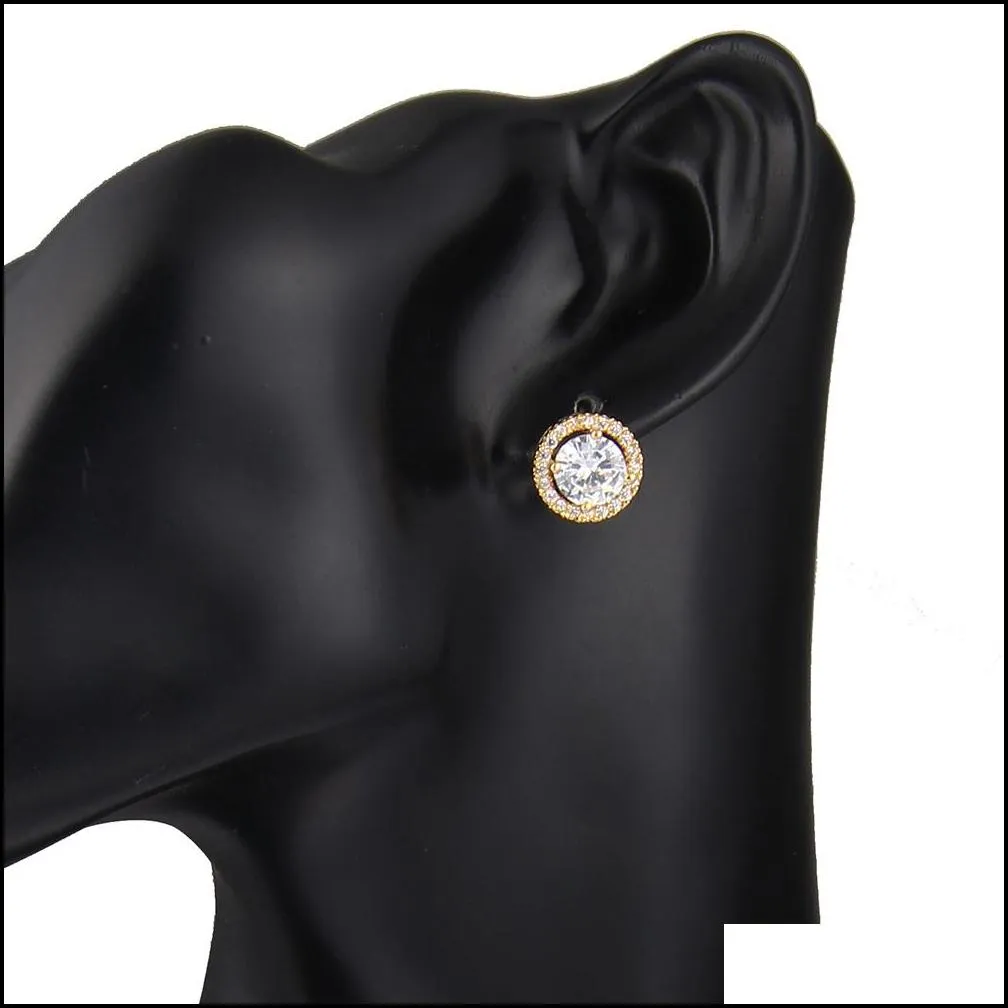 fashion crystal stud earrings cz zircon romantic round gold silver colors earring for elegant girls women