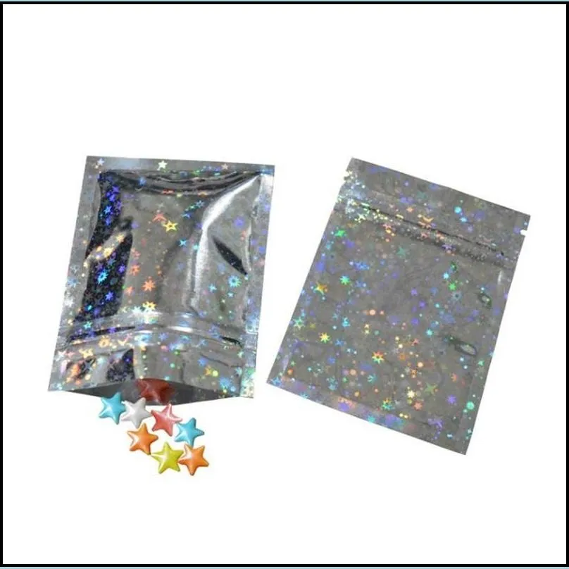 resealable smell proof bags foil pouch bag flat mylar bag for party favor food storage holographic color with glitter star