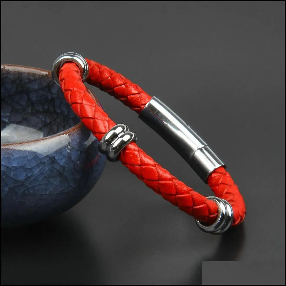 new design red genuine leather bracelet fashion stainless steel bangle bracelets man top quality bracelet jewelry for woman