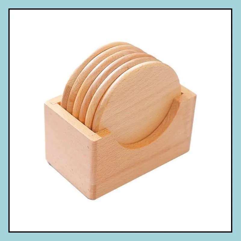 6pcs/set wooden coasters set round beech wood cup mat bowl pad cup holder home kitchen tools