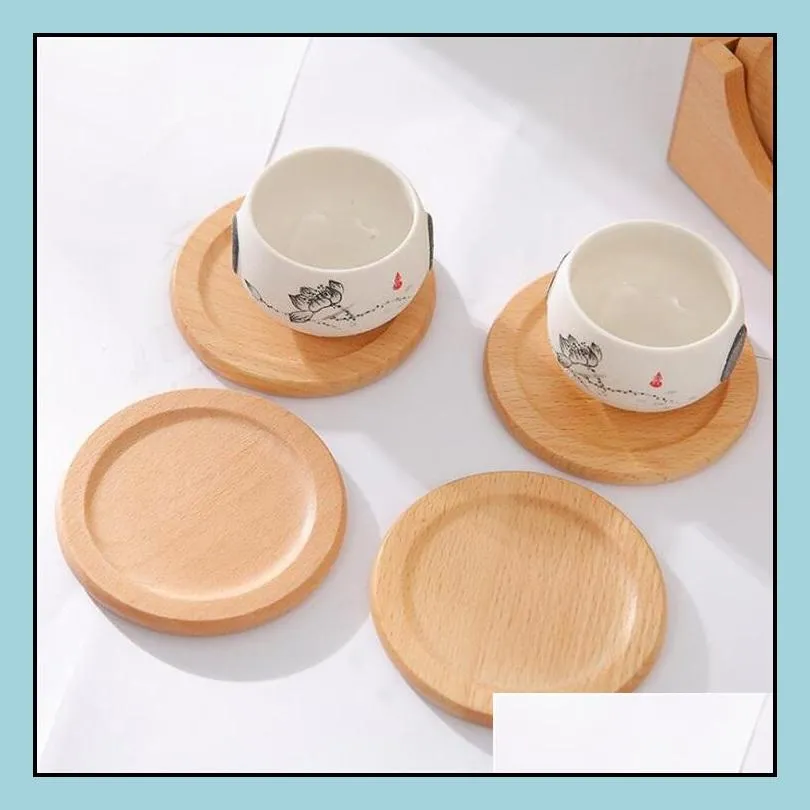 6pcs/set wooden coasters set round beech wood cup mat bowl pad cup holder home kitchen tools