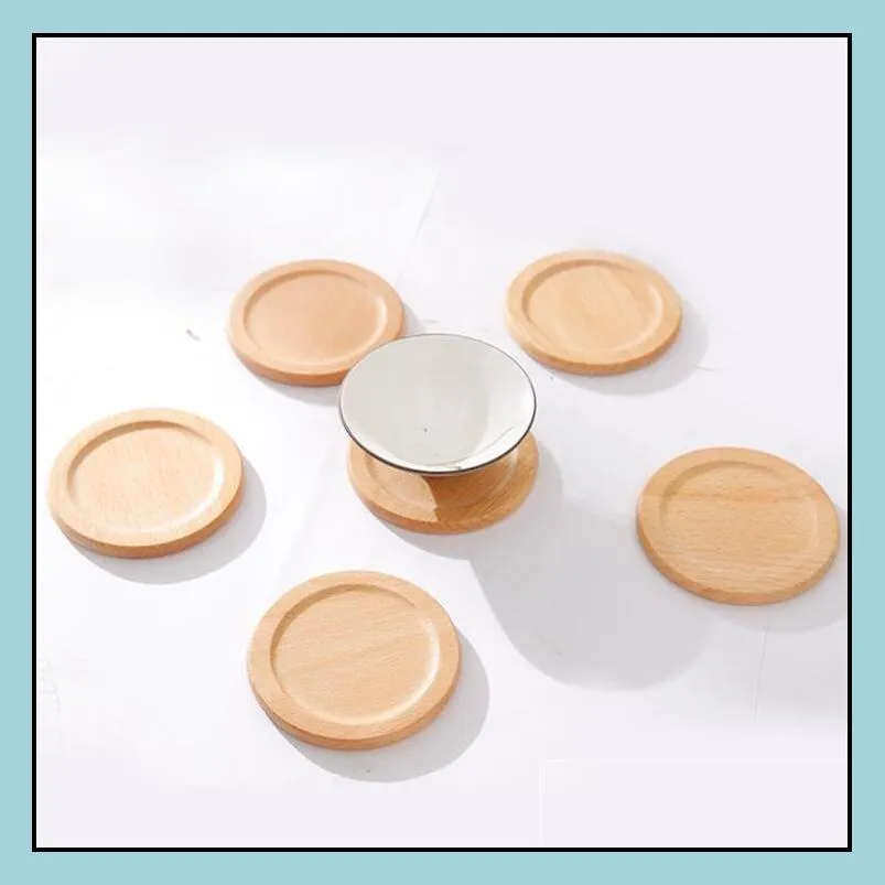 6pcs/set wooden coasters set round beech wood cup mat bowl pad cup holder home kitchen tools