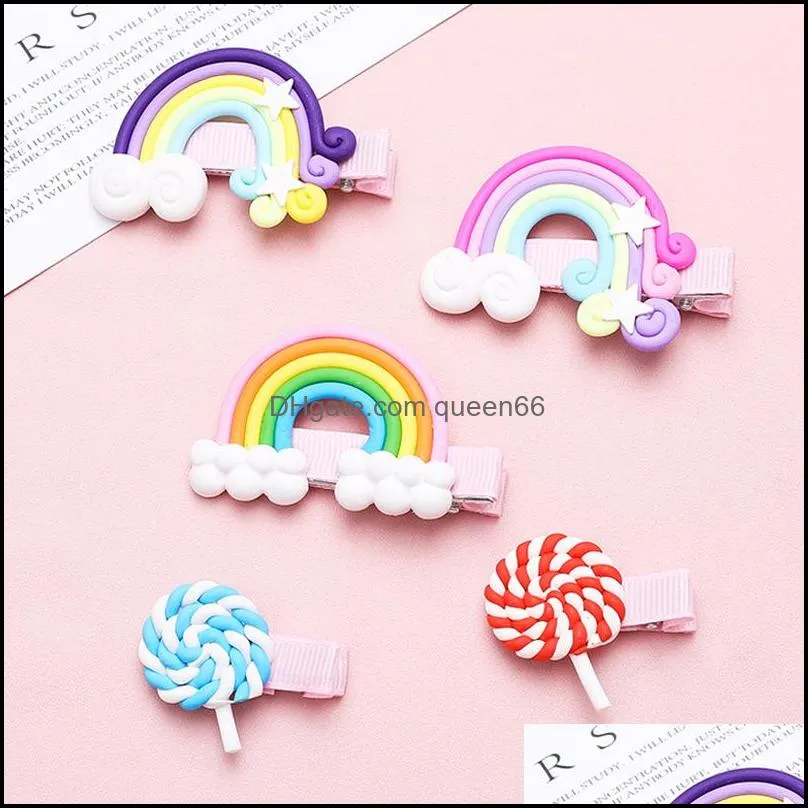 cute rainbow cloud lollipop shape hair clip girls hair barrettes hairpins headwear fashion birthday gift 