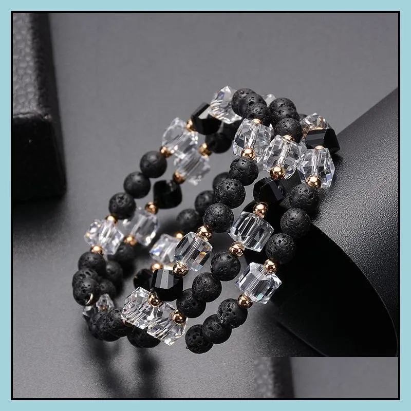 perfect gift for the person you love natural square crystal winding bracelet fashion lava stone bracelet for women and men