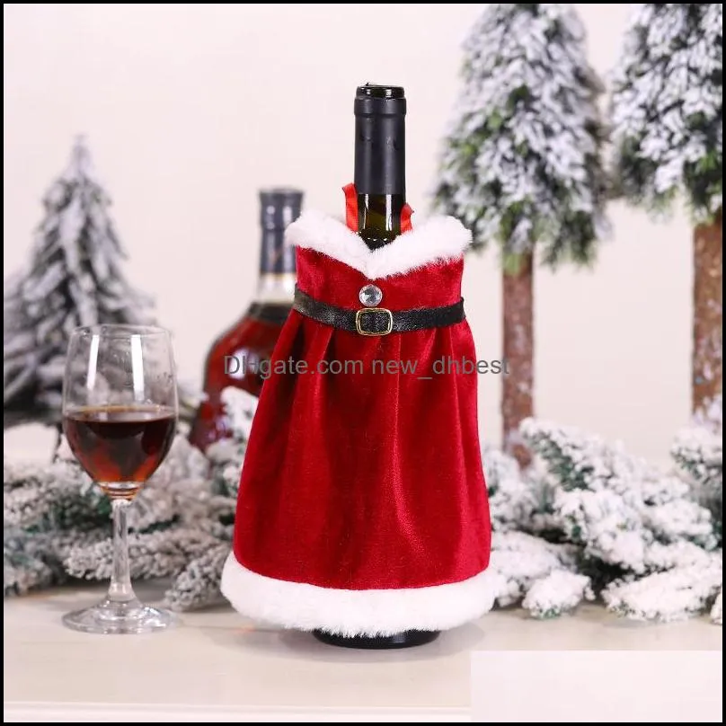 red christmas cloak coat wine bottle cover bag hangs christmas decorations festive party home decor