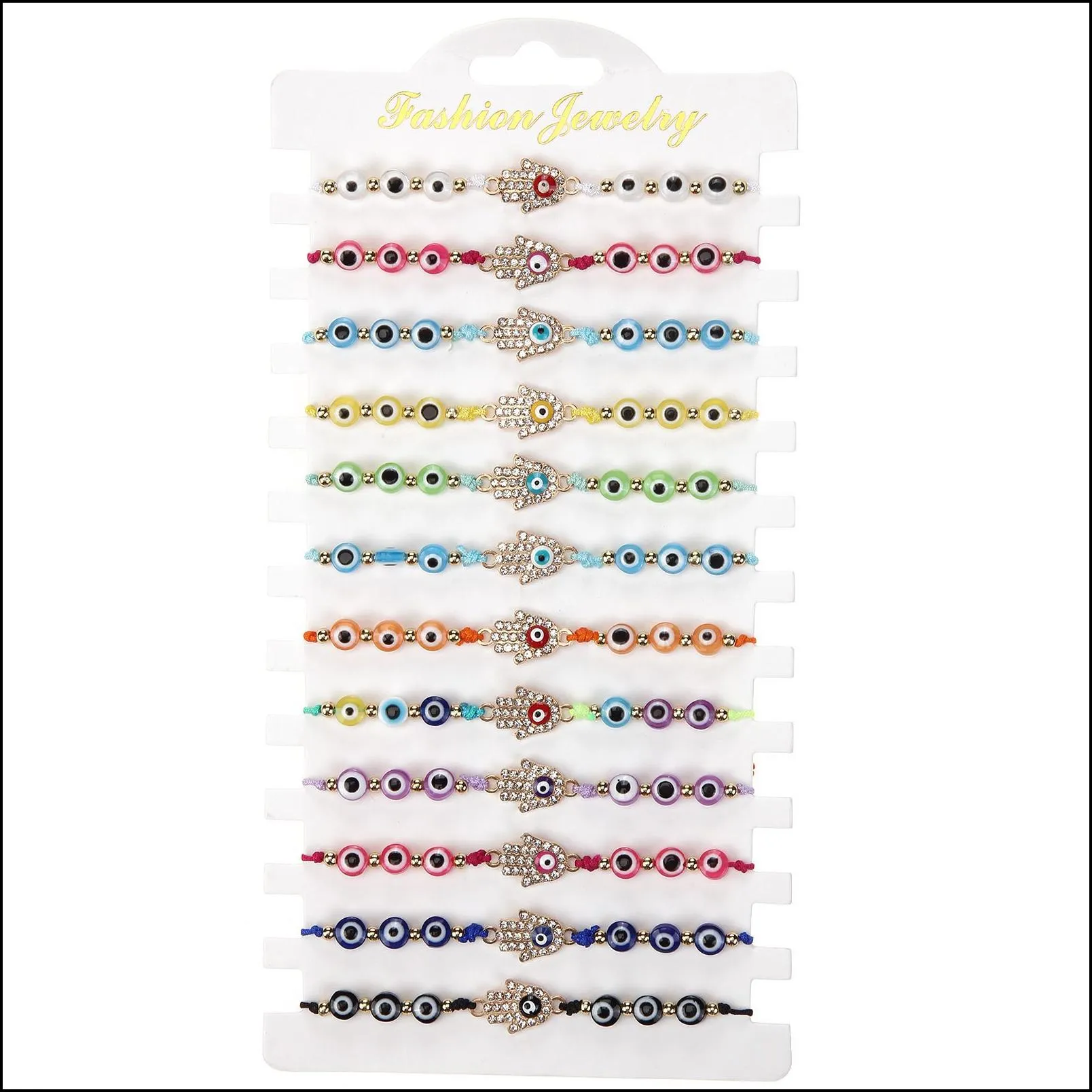 12pcs set hand woven alloy crystals bracelet crystal beaded evils eye palm friendship bracelets set for women