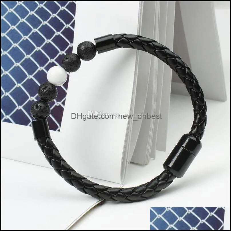 natural stone tiger eye beaded strands magnetic snap bracelet weave braid women mens bracelets wristband bangle cuff fashion jewelry
