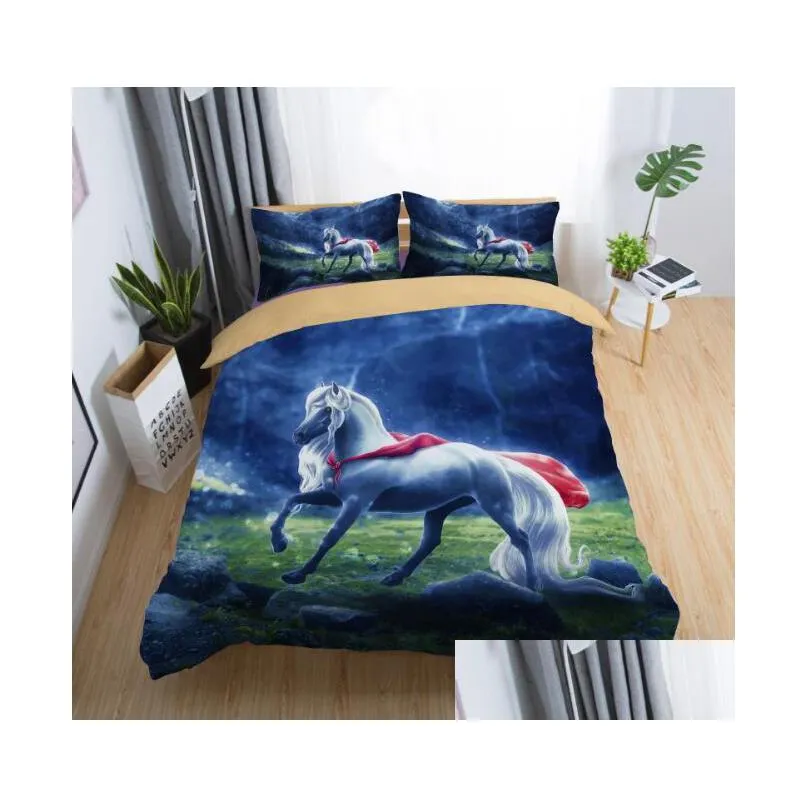 3d horse bedding set flying with pillowcase twin full queen king size 2pcs/3pcs