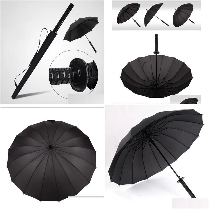 japanese samurai swords umbrella sunny rainny longhandle umbrellas semiautomatic 16 ribs black umbrellas