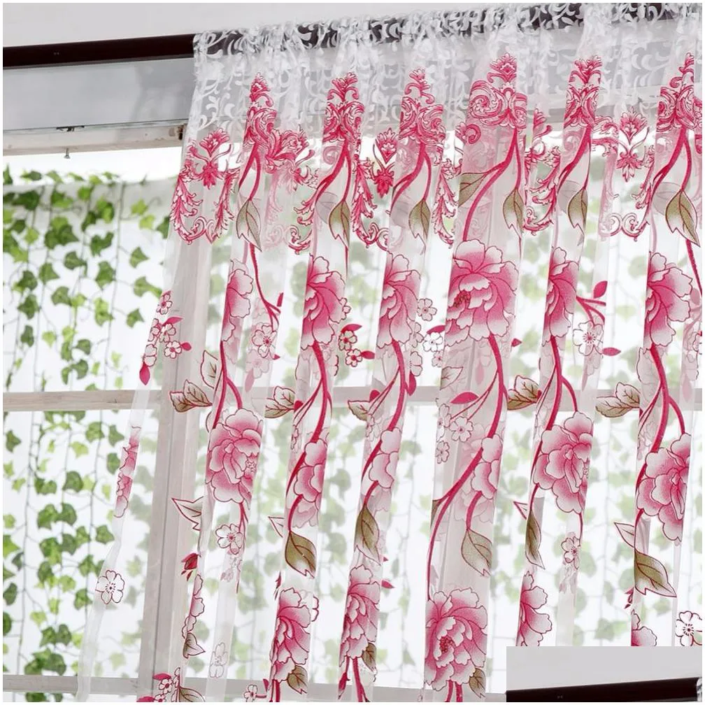 home office window curtain flower print divider tulle voile drape panel sheer scarf valances curtains home decor