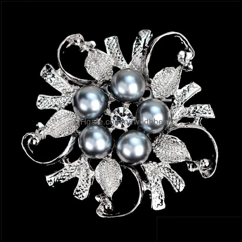 crystal pearl flower brooches pins pearl corsage silver gold brooches pin brooches wedding corsage gift 