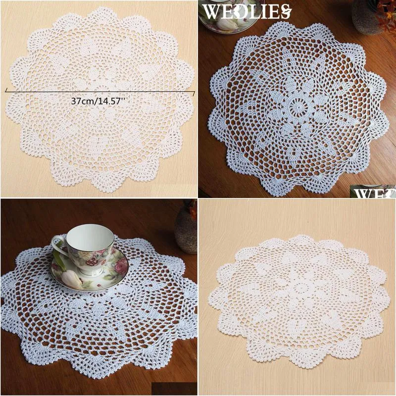 mats pads 37cm round lace hand crocheted doily placemat vintage floral coasters home coffee shop dining table decorative gadgets