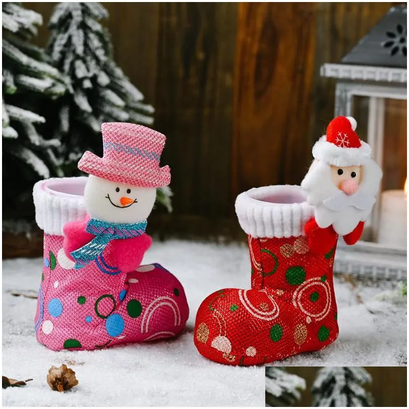 christmas decorations gift holders decoration supplies cartoon head bright cloth boots red pink candy children stockings