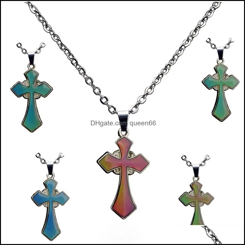 jesus cross pendant color changing temperature sensing necklace women children necklaces fashion jewelry