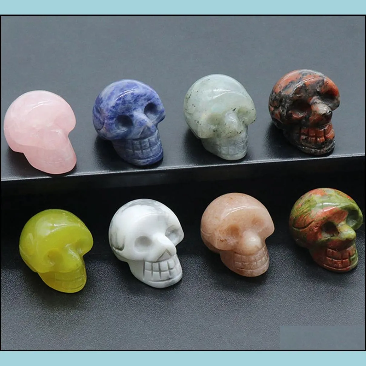 23mm natural crystal ornaments figurine gemstone rose quartz skulls healing stone for feng shui home decoration