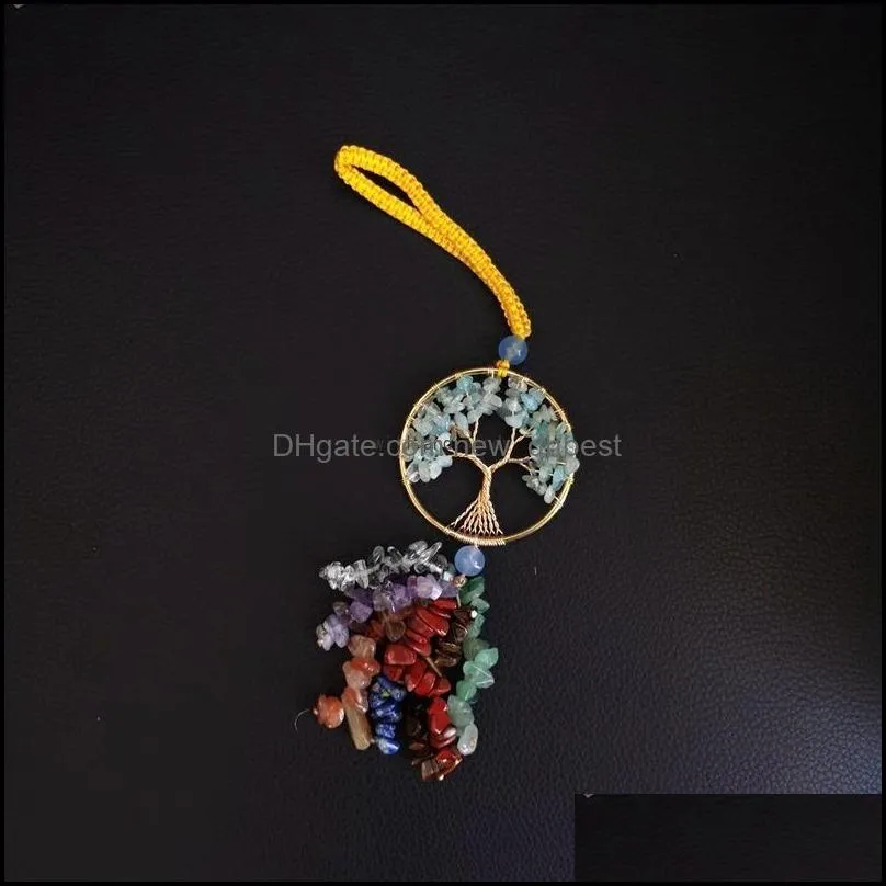 yoga 7 chakra stone reiki healing crystal tree of life pendant car bag hanging jewelry accessories amethyst tiger eye