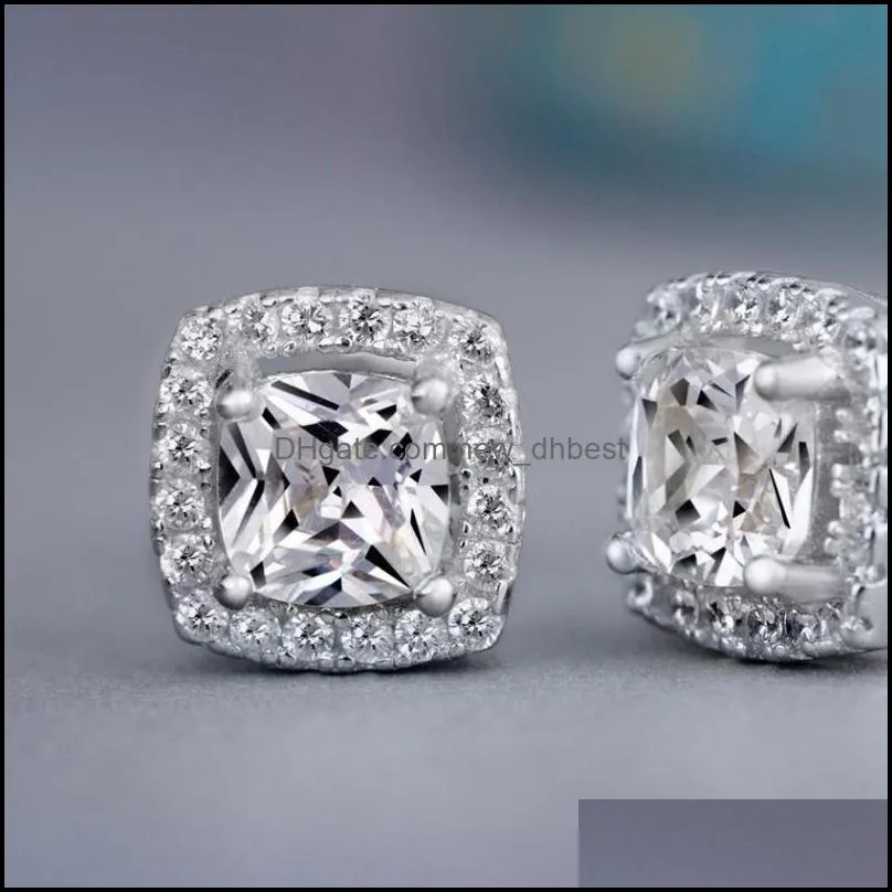 cubic zircon diamond stud earrings silver rose gold women ear rings wedding fashion jewelry gift