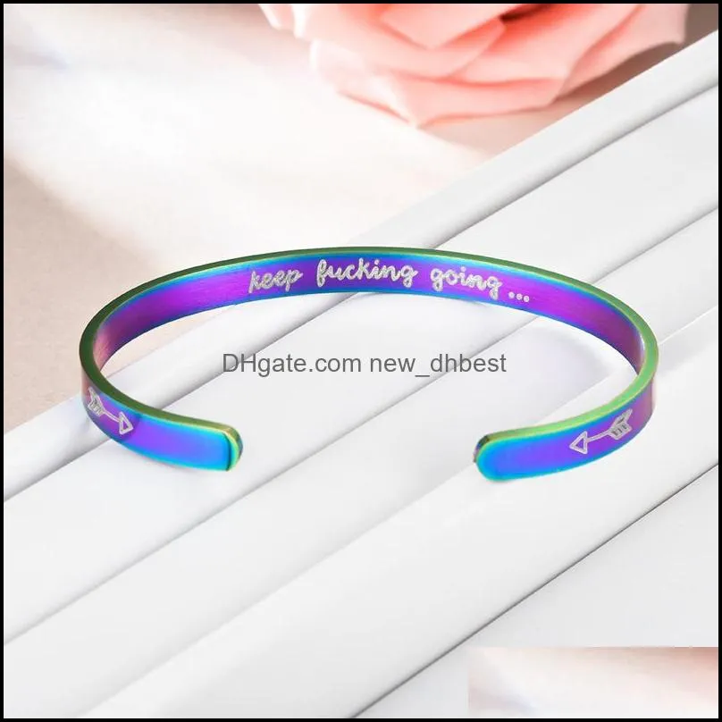 stainless steel open bracelet bangle letter inspirational keep going bracelet wristband cuff women men fashion jewelry