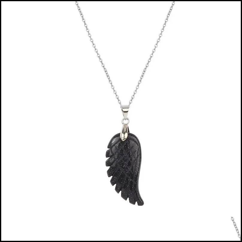 aura healing crystal quartz gemstone jewelry necklaces angel wings carved stone pendant necklace unisex