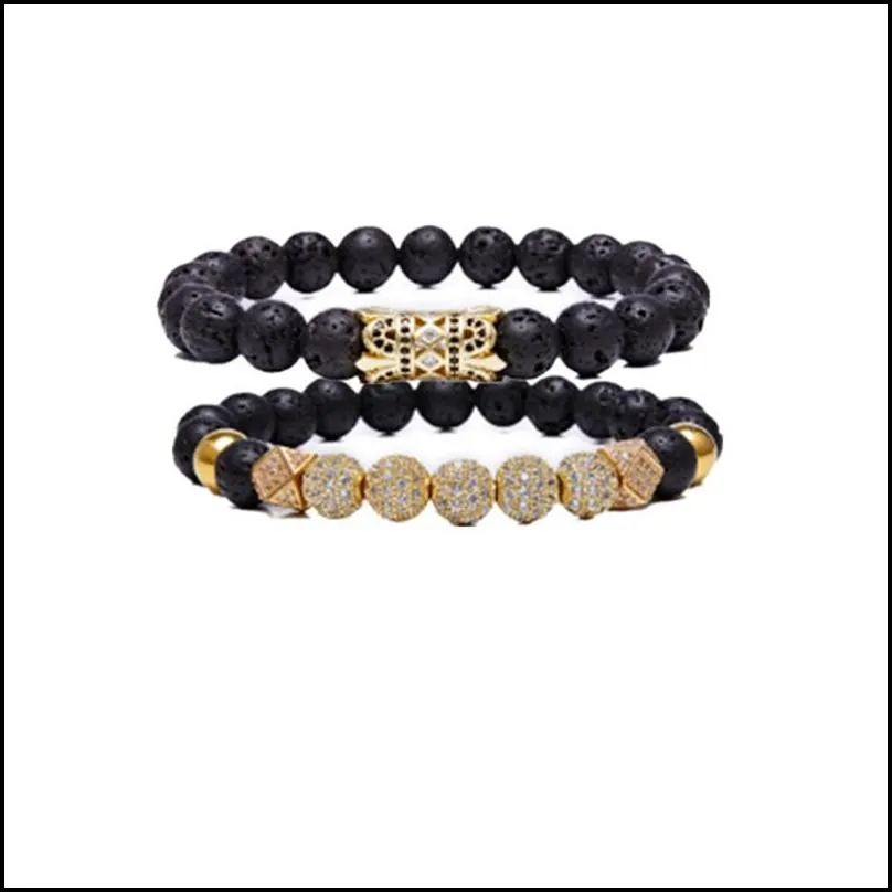 liuling column hollow tube microinlaid zircon ball natural volcanic stone black agate set bracelet  oil diffusion aromatherapy