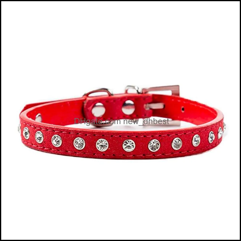 crystal diamond pet dog cat collar metal buckle dog leash collars supplies red black pink