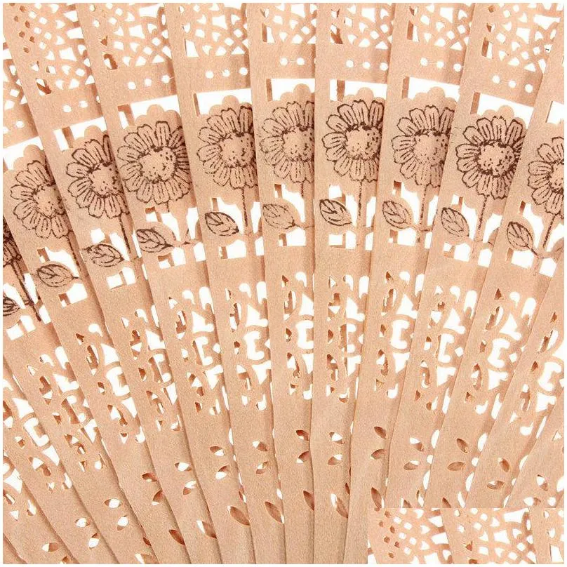 party favor lady chinese japanese style hollow wooden folding bamboo carved hand fan 1pc