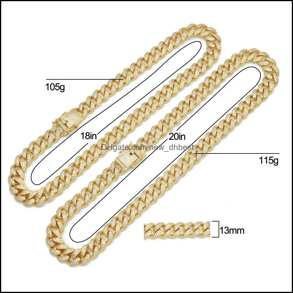 1624inch diamond zircon cuban link chain nekclace hip hop jewelry set 18k gold diamond buckle link chains necklaces for men