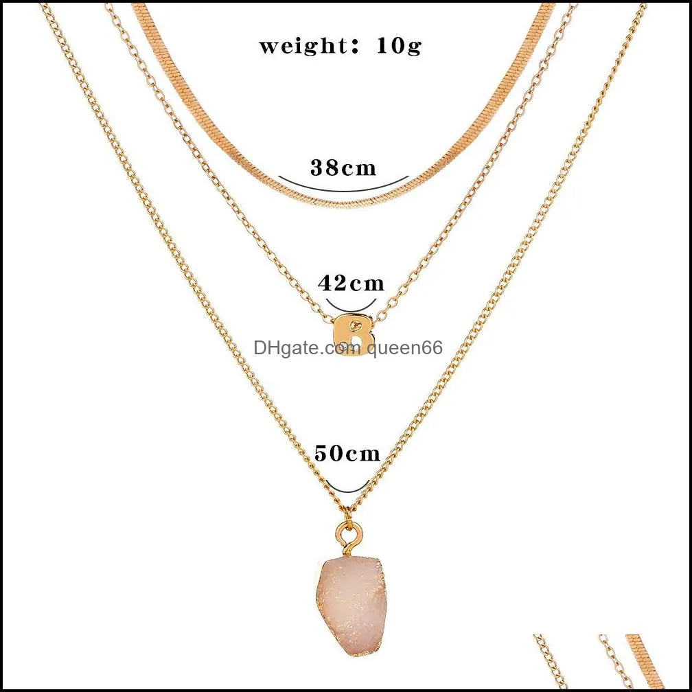 irregular crystal druse pendant necklace gold chains multilayer necklaces choker women fashion jewelry