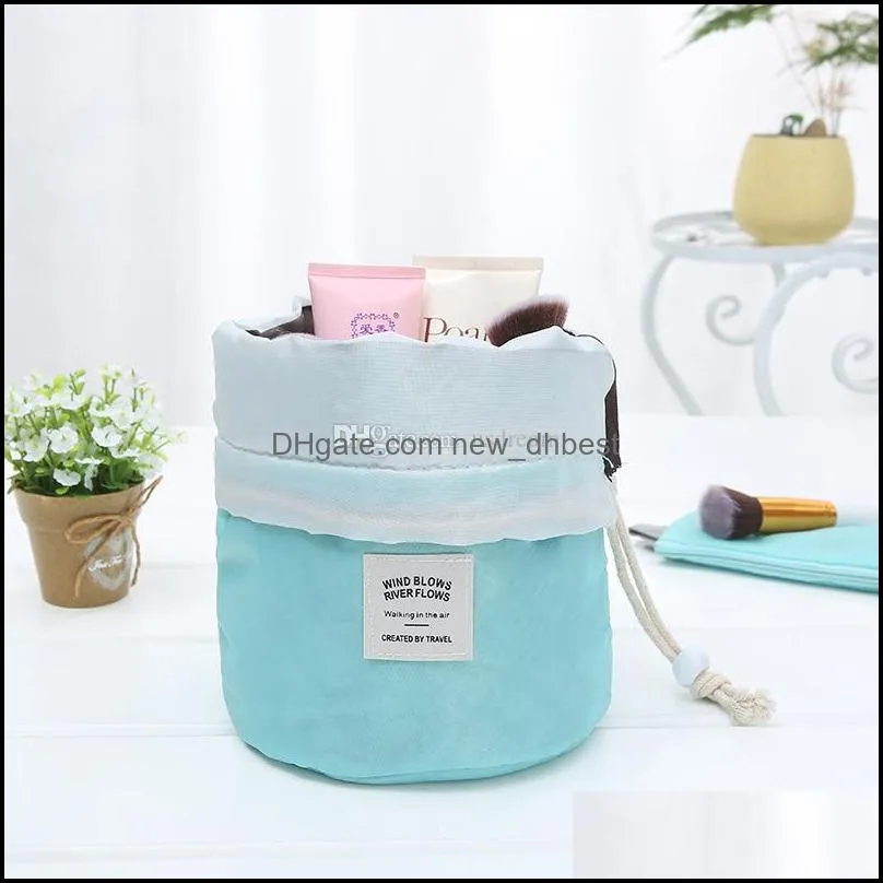 waterproof bucket shape storage bags polyster travel makeup cosmetic bag wash organizer drawstring bag